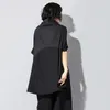 [Eam] 2021 새로운 봄 가을 높은 칼라 긴 소매 검은 느슨한 포켓 스티치 불규칙한 헴 큰 크기의 티셔츠 여성 패션 JQ018 210302