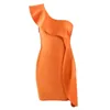 Été Femmes Bandage Mini Robe Sexy Sans Manches Une Épaule Orange Moulante Celebrity Runway Robe De Soirée Robes 210625