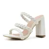 Slippers Trend Weave Design Chunky Heels Women Pumps Ladies Sexy Summer Elegant White Sandals Party Shoes 220309