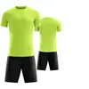 Custom Blue Short Sleeve Blank Team Soccer Jerseys Set grossist anpassade toppar med shorts träning jersey mode springa enhetliga kit