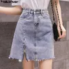 Yüksek Bel kadın Etek S Kadın Moda Seksi Split Up Denim Kot S Bayan Jupe Femme Mini Maxi Kalem 210608