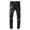 Mäns Jeans Luxury Mens Leather Stars Patch Black Stretch Denim Pencil Byxor Slim Skinny Patchwork Byxor Plus Storlek 40