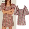 KLKXMYT INS BLOGGER FLORAL PRINT PELE WELEVE SEXY Летнее платье Женщины Vestidos de Fiesta Noche Party Mini 210527