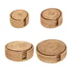 6pcs/set Mats Handmade Natural Woven Rattan Coasters Wicker Heat Resistant Plate Pad For Round Teacup Pots Pans Non Slip Coaster Set with Holder WLL1158