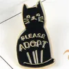 Black Enamel Cat Brooches Button Pins for clothes bag Please Adopt The Badge Of Cartoon Animal Jewelry Gift for friends C39140890