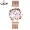 RoseGold Malha Correia Feminino Partzo Relógio Chenxi Moda Senhoras Senhoras Relógios De Pulso De Luxo À Prova D 'Água Analog Relógios Q0524