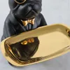 Nordic French Bulldog Sculpture Dog Figurine Statue Key Jewelry Storage Table Decoration Gift With Plate Glasses Dropshipping