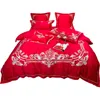 Sängkläder Ställer in European Style Luxury Egyptisk Bomull Broderad 4-Piece Set High-end Bröllop Rödark, Partihandel