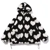 Heart Print Jacket Women for Valentine's Day Winter Zipper Hooded Flannel Parka Harajuku Lambswool Sherpa Streetwear Couple Coat 210722