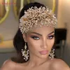 Hoofpieces YOULAPAN HP377 Trendy Legering Blad Rhinestone Bruid Hoofddeksel met Oorbel Set Kralen Crystal Bruiloft Haar Tiara Bridal Accessoires