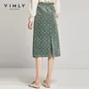 Vimly Women Skirt Autunt Spring白いドットフローラルプリントミディスカートハイウエストエレガントな女性ボトムF3592 210315