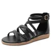 Bohemian Sandals Kobiety 2021 Nowy Duży Rozmiar Buty Damskie 41-43 Lato Tkane Roman Sandals Kobiety Krzyż Pasek Płaski Sandały Kobiety Y0721