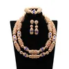 Örhängen Halsband Royal Blue Zircon Kvinnor Kostym Afrikanska Bröllop Smycken Set Double Layers Dubai Gold Copper Alloy Bridal ABG28