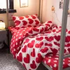 Sängkläder set Justchic Wedding Set Gift Red Love Heart Printing Polyester Quilt Cover Bed Sheet Pillow Case Queen duvet6621571