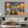 Grote handgeschilderde minnaar regen straat boom lamp mes landschap olieverf op canvas muur kunst voor woonkamer home decor foto 210310
