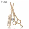 Pins, Brooches DCARZZ Alloy Scissors Comb Brooch Pin Cute Gold Crystal Pins Lapel Hair Stylist Trendy Jewelry Badge For Accessories Women Gi