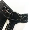 Ceintures Style Punk jupe longue à franges dames ceinture de taille mode Rivet large ceinture élastique noir boucle accessoires