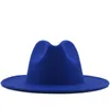 Unisex Flat Brim Wol Filt Fedora hoeden met riem rood zwart patchwork jazz formele hoed panama cap trilby chapeau voor mannen vrouwen hoge kwaliteit a5