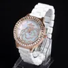 Наручные часы Алмаз-инкрустированные брендовые часы Мода Механическая Женева Дамы Цветочная имитация Керамическая