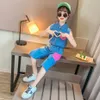 Çocuk Giyim Kız Kot Yelek + Kısa Genç Giyim Yaz Casual Stil Kid 6 8 10 12 14 210528