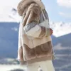 Kurtka damska Ciepłe Pluszowe Casual Luźne Z Kapturem Płaszcz Mieszany Kolor Patchwork Zima Znosić Faux Fur Zipper Damska Parka Płaszcz 210909