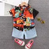 Ragazzi Completi estivi Abbigliamento per bambini Pantaloncini a maniche corte Tute Stile coreano Cartone animato in cotone stampato a due pezzi Abbigliamento per bambini X0802