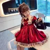 Girl's Dresses Girls Long-sleeved Wine Red Lolita Princess Dress Toddler Girl Fall Clothes 2021 Flower Christmas Outfits