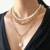 Pearl Necklace för Kvinnors Nackkedja 2021 Kubansk Link Choker Multilayered Punk Gold Portrait Pendant Halsband Smycken