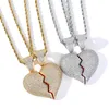 New AAA Cubic Zircon Broken Heart Pendant Men Women Necklace Rock Chain Link Luxury Couple Jewelry Q0531