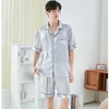 Pijama de seda de cetim de calça de sono masculina para homens para homens Rayon Summer Summer Macho Pijama Conjunto de Pijamas Softgown