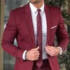 Slim Fit Casual Suits for Men 2 Piece Wedding Groomsmen Tuxedo New Male Fashion Clothes Burgundy Jacket with Pants 2021 X0909