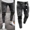 Calças masculinas homens skinny jeans rasgados estiramento magro fit motociclista denim angustiado calças casuais