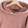 Pull à manches longues Automne Femmes Sweats à capuche d'hiver avec poche Casual Double face polaire Fluffy ras du cou doux en vrac chaud T200525
