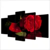5ピース赤いバラプリントフラワーブルーブHDプリント絵画壁アート家の装飾キャンバス写真ポスター（フレームなし）