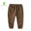 Svelte 2-7 Yrs Boy's Grosso Fleece Pant com 2 bolsos para outono inverno Chlidren Casual Calças Sólidas Kids Bunspants 211103