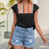 Summer Women Bluzka O Neck Butterfly Krótki Rękaw Patchwork T-Shirt Ladies Casual Loose Simple Streetwear Tops Koszula 210608