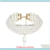 Halsband hängar smycken4-sträng faux pärla choker viktorianska brud smycken uttalande 1.1 cm pärlformade elfenben bröllop multirand halsband o