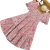 Robe d'été pour filles Robes d'impression florale pour fille Col carré Robe de soirée Enfant Costume à manches papillon pour filles 210303