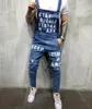 Mens jeans fahsion Mannen casual suspender pocket overalls comfortable jeans Jumpsuit torn letter Bib pants plus large men's 2102