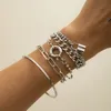 5pcs / set multilayer guld färgkedja armband armband för kvinnor män lås chunky armband par boho smycken gåva tjocka kedjor