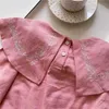 Spring Autumn baby girls big turn-down collar embroidery T-Shirts Korean Style long sleeve casual Tops clothes 210615