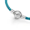 2020 Plata de Ley 925 pandora broche de concha marina pulsera de cuero trenzado turquesa joyería de mujer