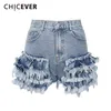 CHICEVER Casual Blue Shorts For Women High Waist Patchwork Ruffles Pockets Asmmetrical Slim Short Pant Female Summer 210724