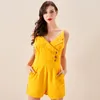 Women's Jumpsuits & Rompers Sexy Women Playsuits Female Button Elegant Deep V-Neck Sleeveless Casual Solid Color Bodysuit