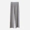 Slacks Dames Losse Zomer Broek Zachte Ijs Zijde Enkellange Zwart Wide Been Grey Khaki Dames Hoge getailleerde Broek 211124