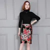 Skirts Genuine Leather Womens Print Floral Sheepskin Wrap Fashions OL Style Slim Fit High Waist Midi Skirt Plus Size 4XL