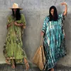 Bohemian gestreepte print vrouwen strand jurk badpak Cover Up Summer Tuniek voor Vrouw Beachwear Robe de Plage Kaftan Q1218 210714