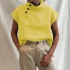 Jocoo Jolee Frauen Solide Stehkragen Knopf Baumwolle Hemd Sommer Kurzarm Bluse Casual Tops Weibliche Tunika Plus Größe 5XL 210303