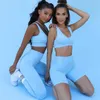 Dikişsiz Spor Seti Kadınlar Mavi İki 2 Parça Kırpma Üst Sutyen Şort Yoga Takım Elbise Koşu Egzersiz Kıyafet Fitness Giyim Yaz Spor Salonu 210802