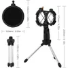 Desktop Microphone Tripod Stand Shock Mount Desk Mic Holder with Pop Filter Net for Podcast Chatting